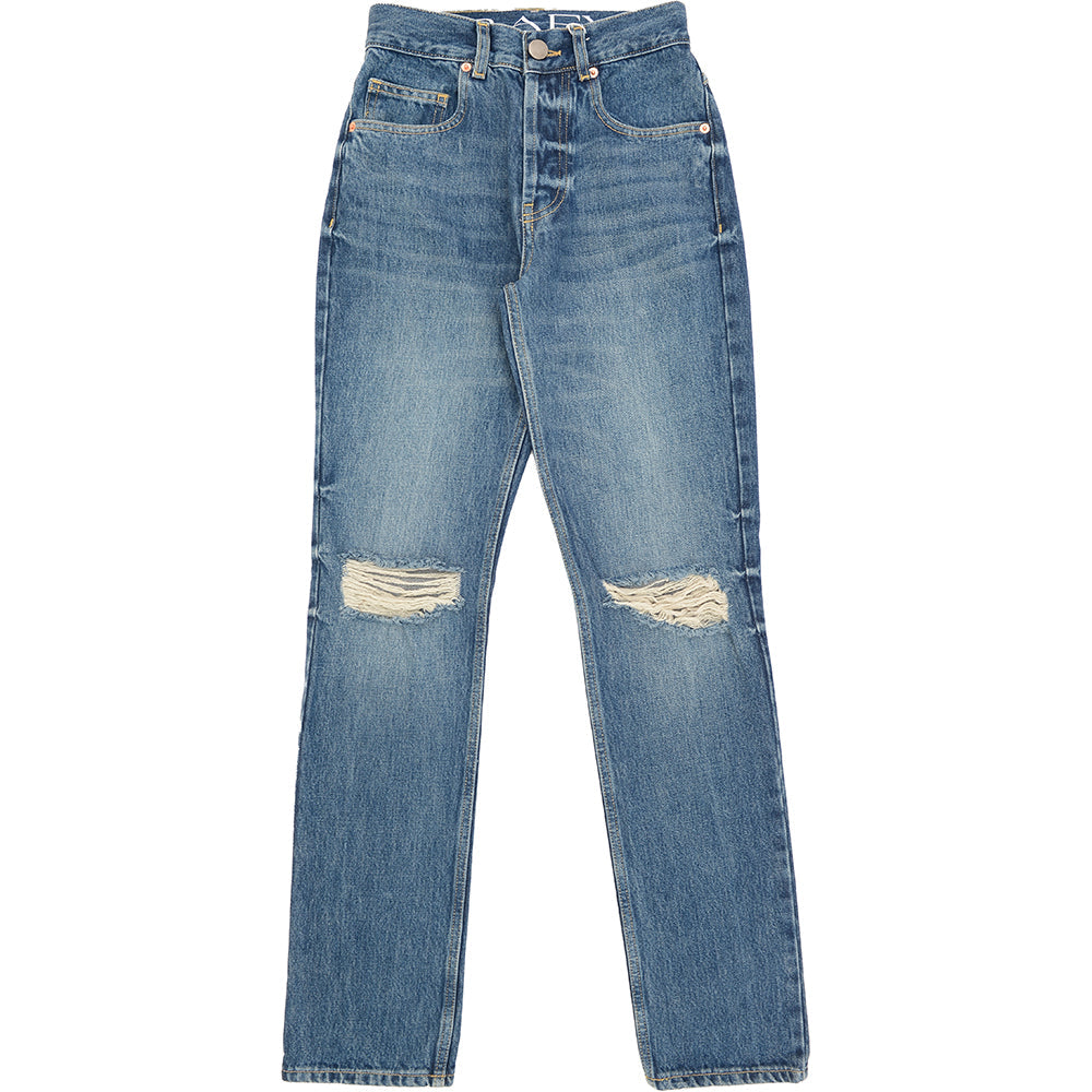 RAEY Womens Beyond Organic Blend Ripped Knee Vintage Jean in Blue