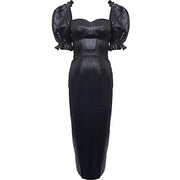 Saloni Womens Rachel-D Textured Metalic Short Capped Slv Midi Dress