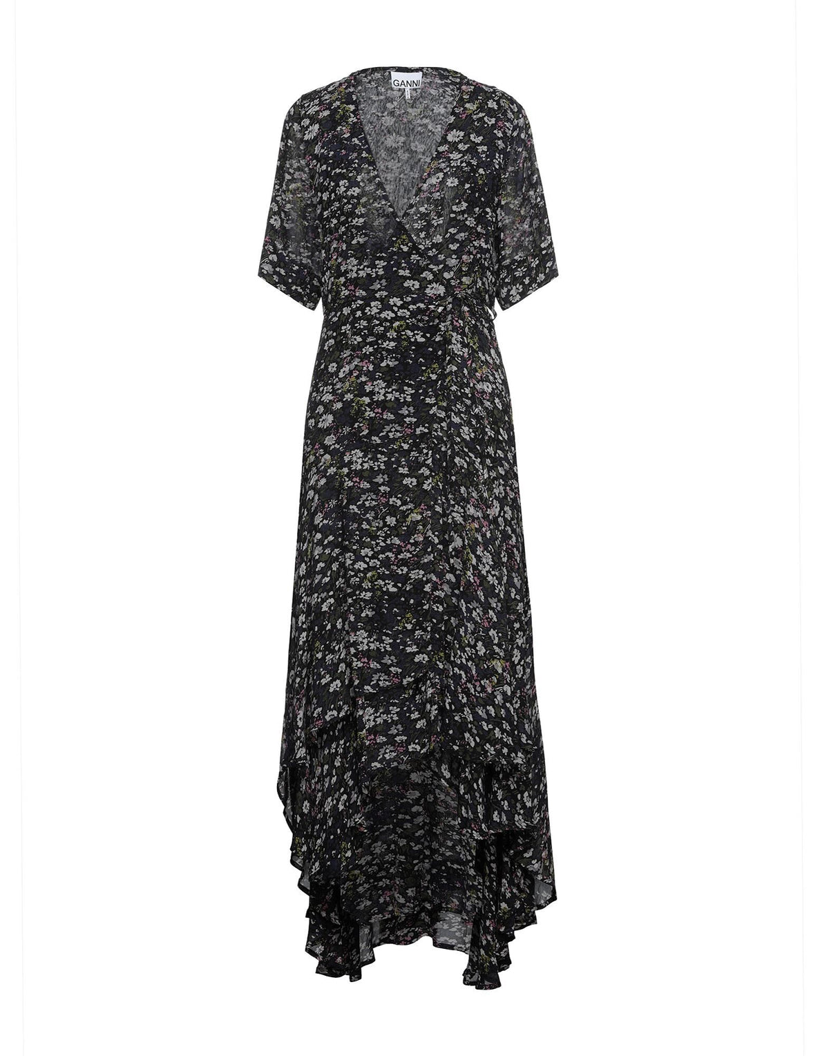 Ganni Women's V-Neck Crepe Midi Dress