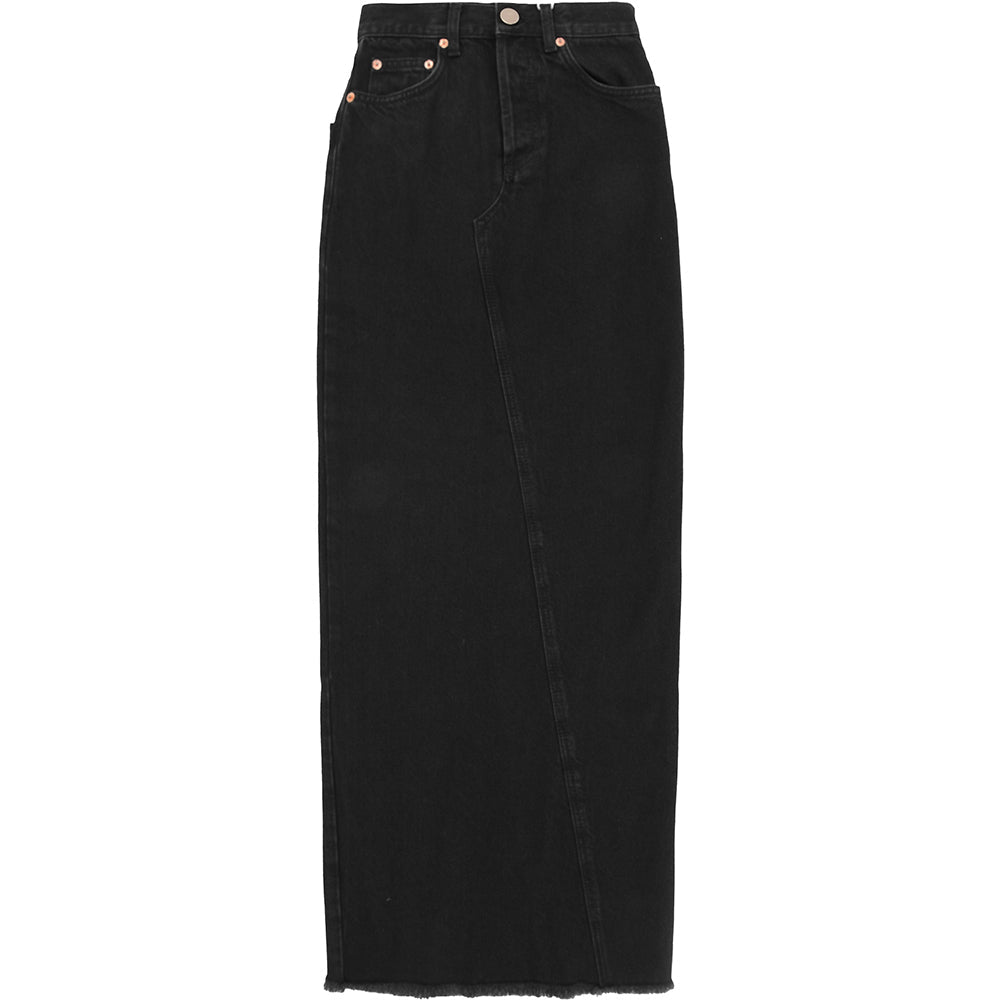 RAEY Womens Organic Denim Maxi Pencil Skirt in Black