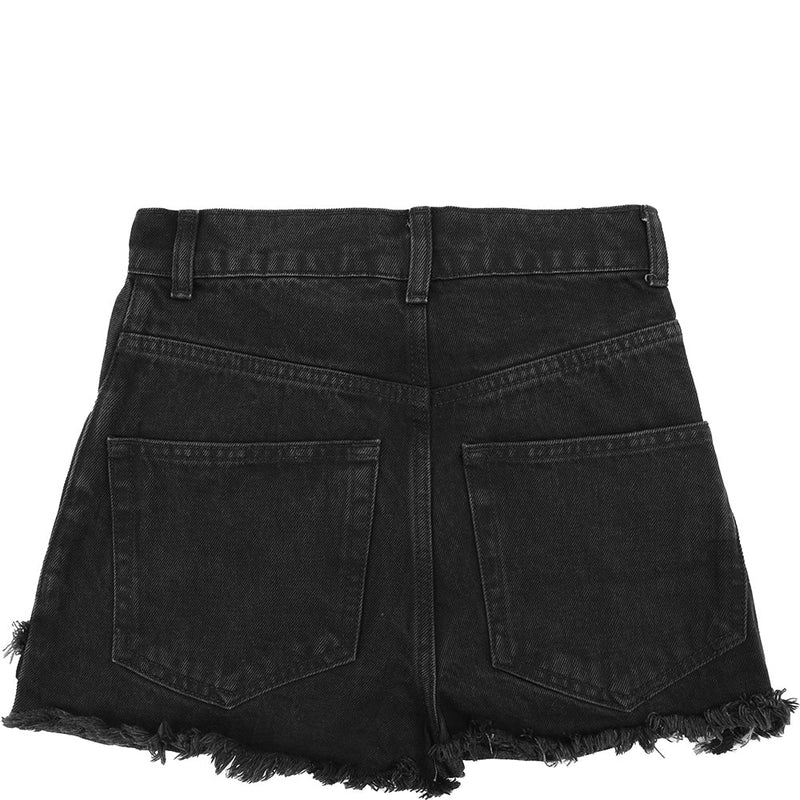 RAEY Womens Organic 'Clip' Frayed Shorts in Black