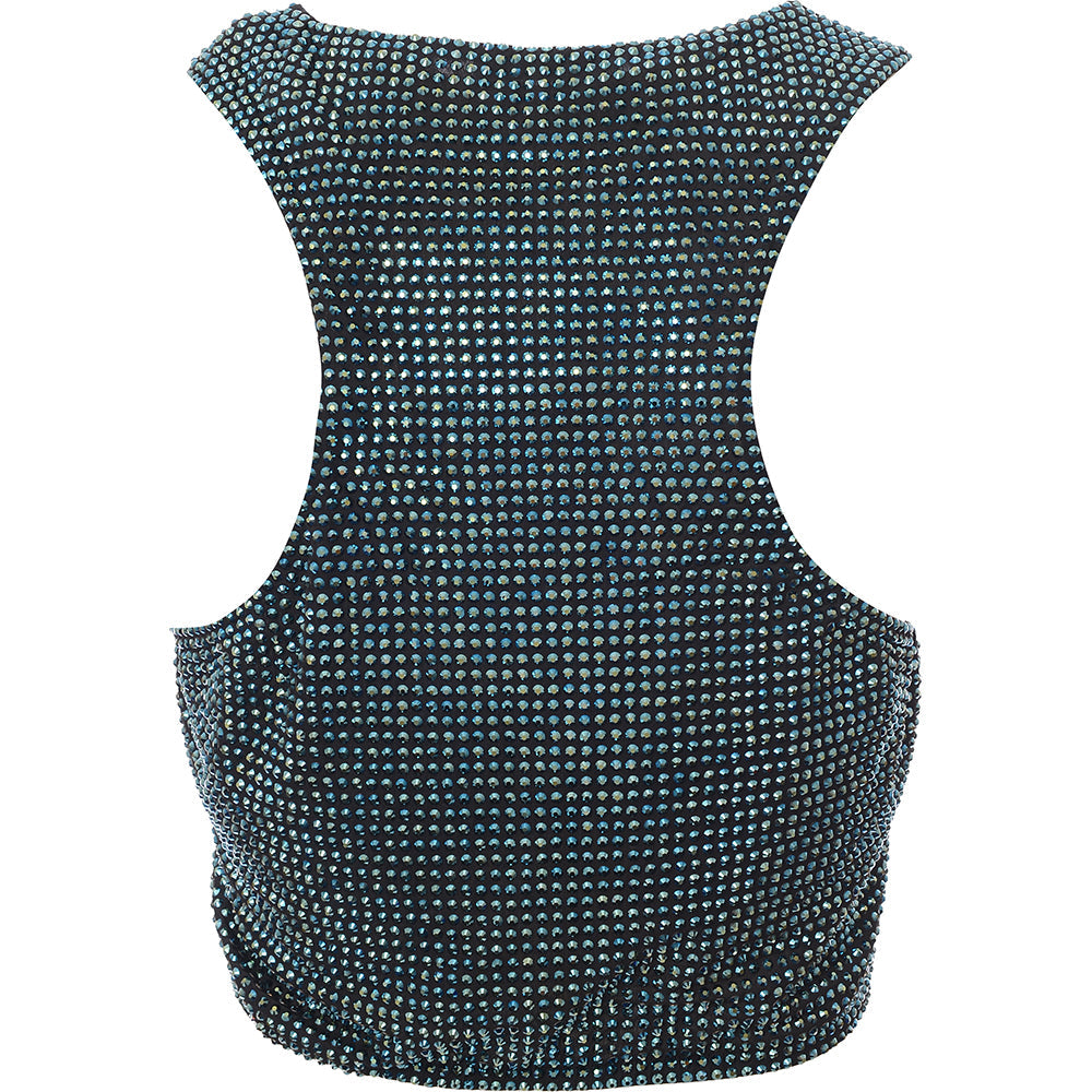 Moncler Genius Womens Alicia Keys Lycra Allover Rhinestone Cropped Top