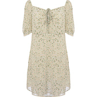 Only Mini Dress with Ruched Bust and Puff in Green Flora