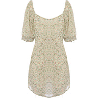 Only Mini Dress with Ruched Bust and Puff in Green Flora