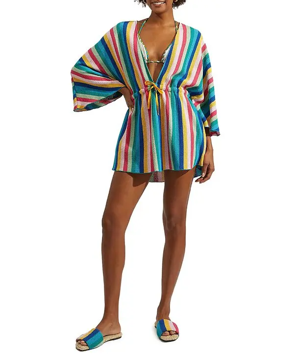Womens La Double J Short Kaftan In Multi Stripe