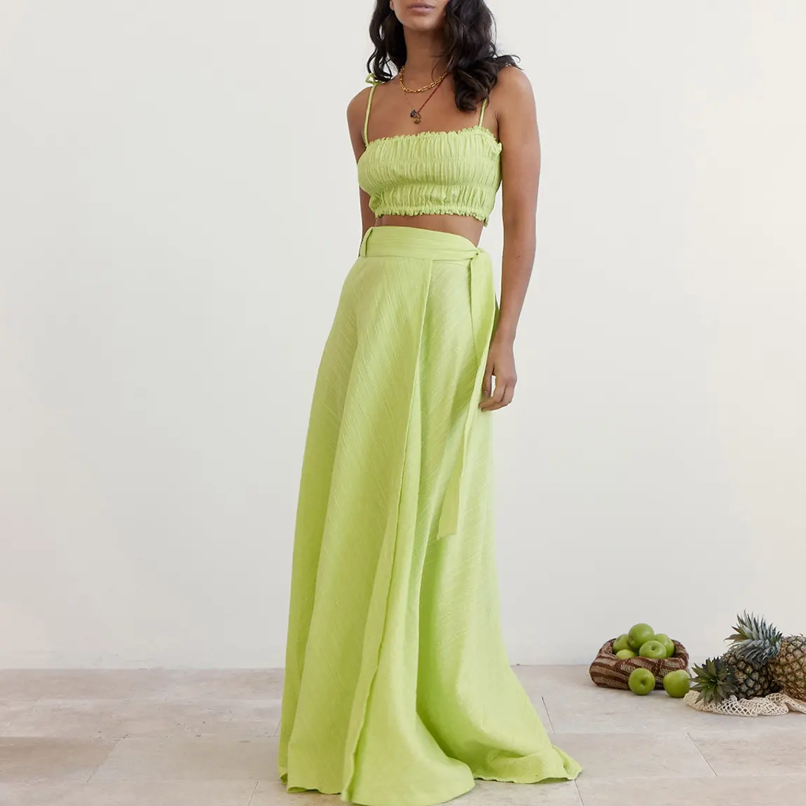 Womens Boteh Crop Tops In Lime Green