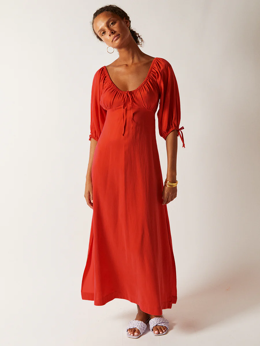 Womens Casa Raki Midi Sun Dresses In Red Orange