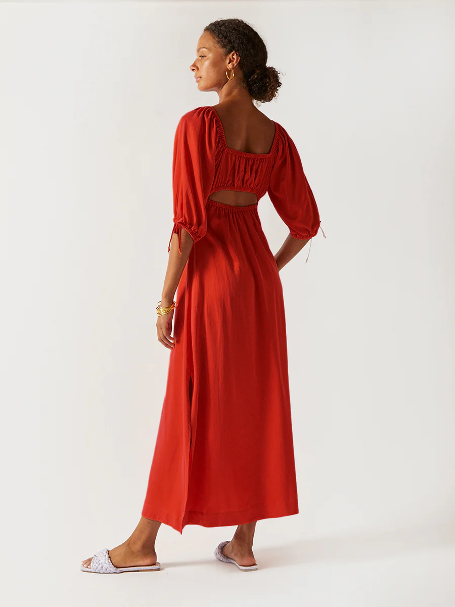 Womens Casa Raki Midi Sun Dresses In Red Orange