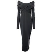 Dolce & Gabbana Womens Re-Edition Labal Cut Out Draped Jersey Ls Dress in Black