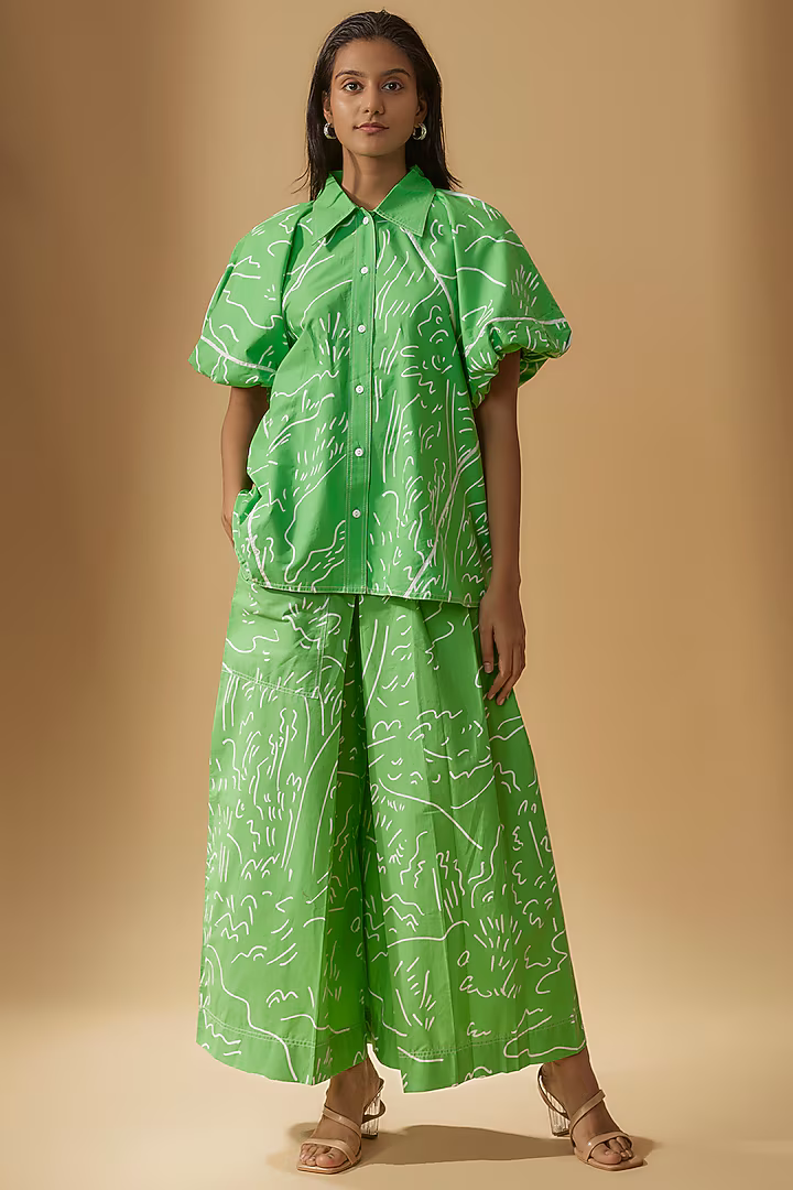 Womens Lovebirds Cropped Trousers In Green White