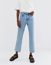 Weekday Womens Voyage Cotton Straight Leg Jeans in Light Blue