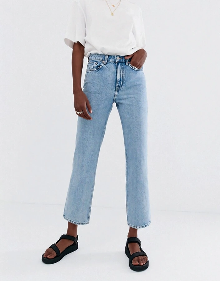 Weekday Womens Voyage Cotton Straight Leg Jeans in Light Blue