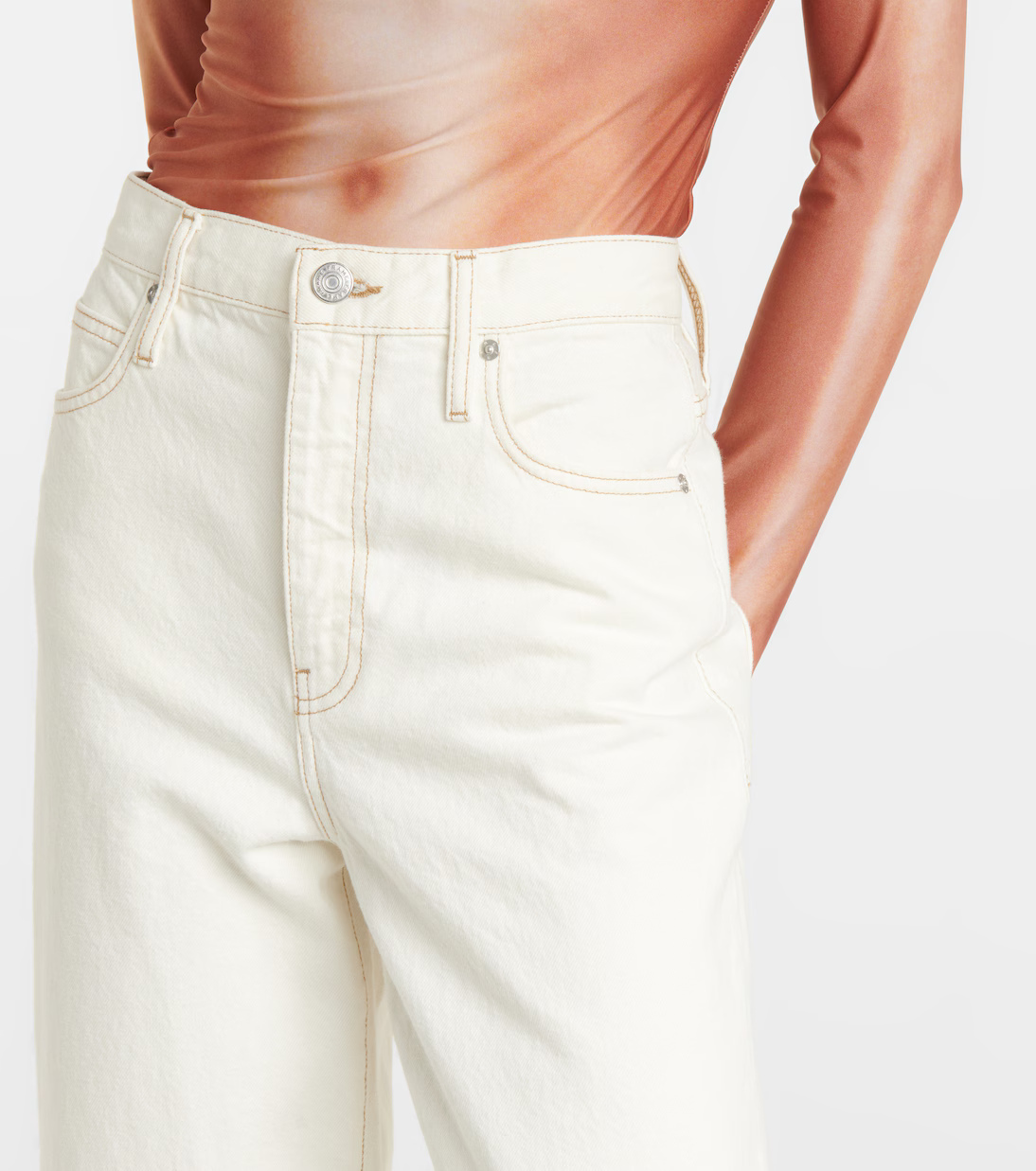 Womens Frame Denim Wide Leg Trousers In Off White
