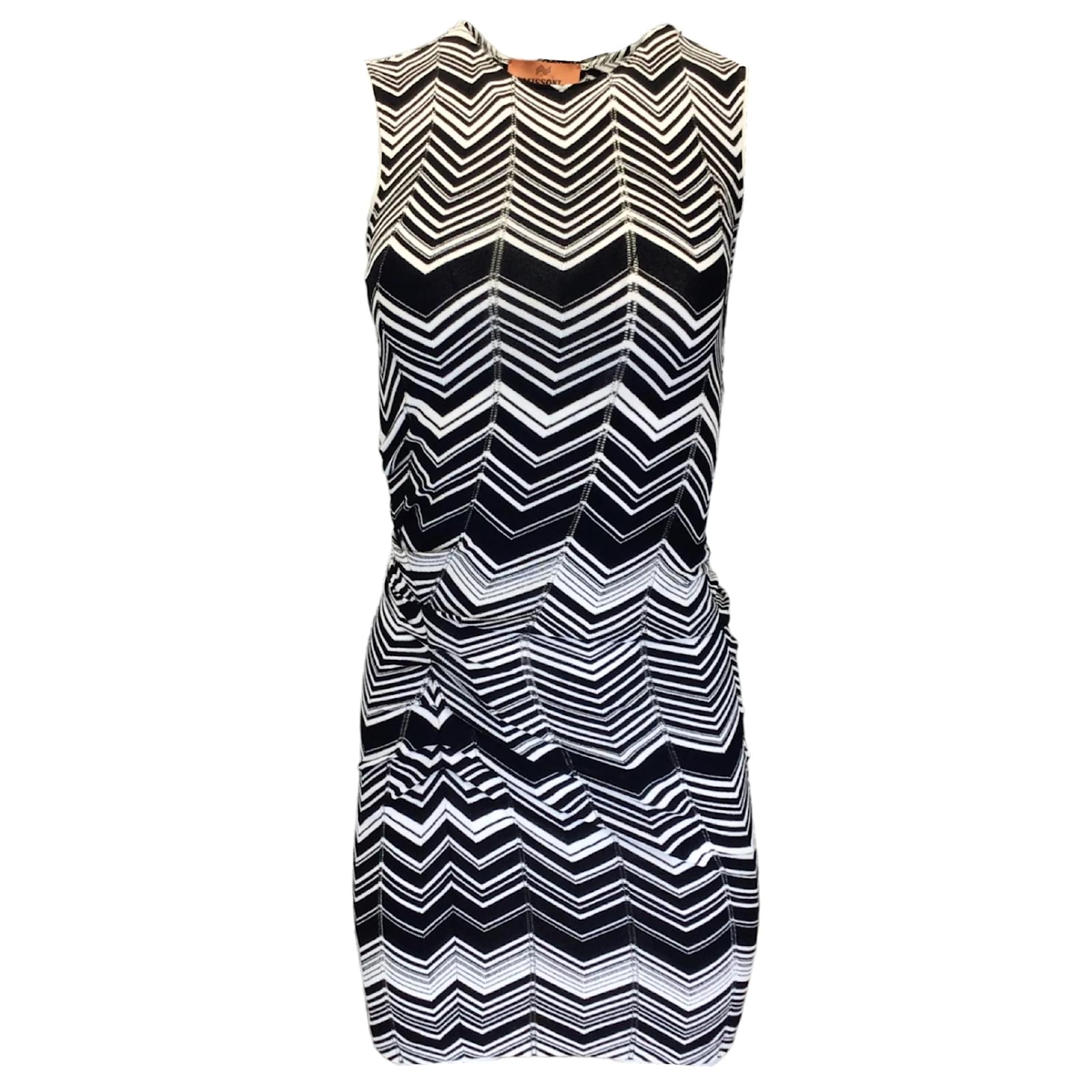 Missoni Womens Sleeveless Knit Mini Dress in Black & White
