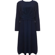 Jil Sander Womens Viscose Blend Ls Bow Tie Neckline Basque Detail With Buckle A Line Midi Dress in Blue