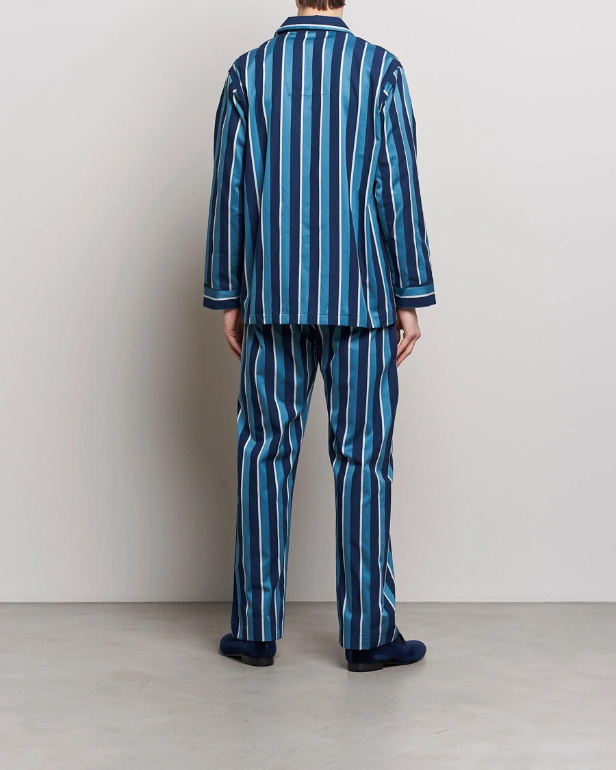 Mens Derek Rose Pyjama Sets In Blue Stripe