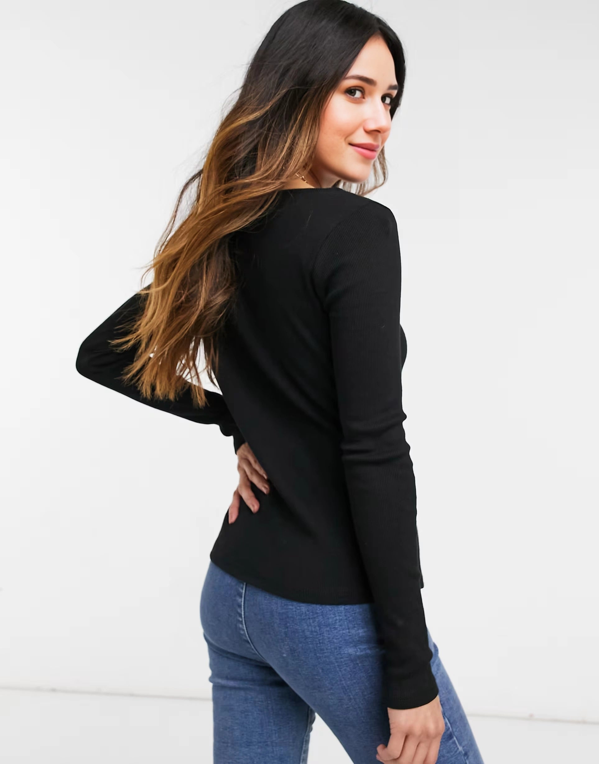 River Island Womens Long Sleeved Square Neck Top In Black