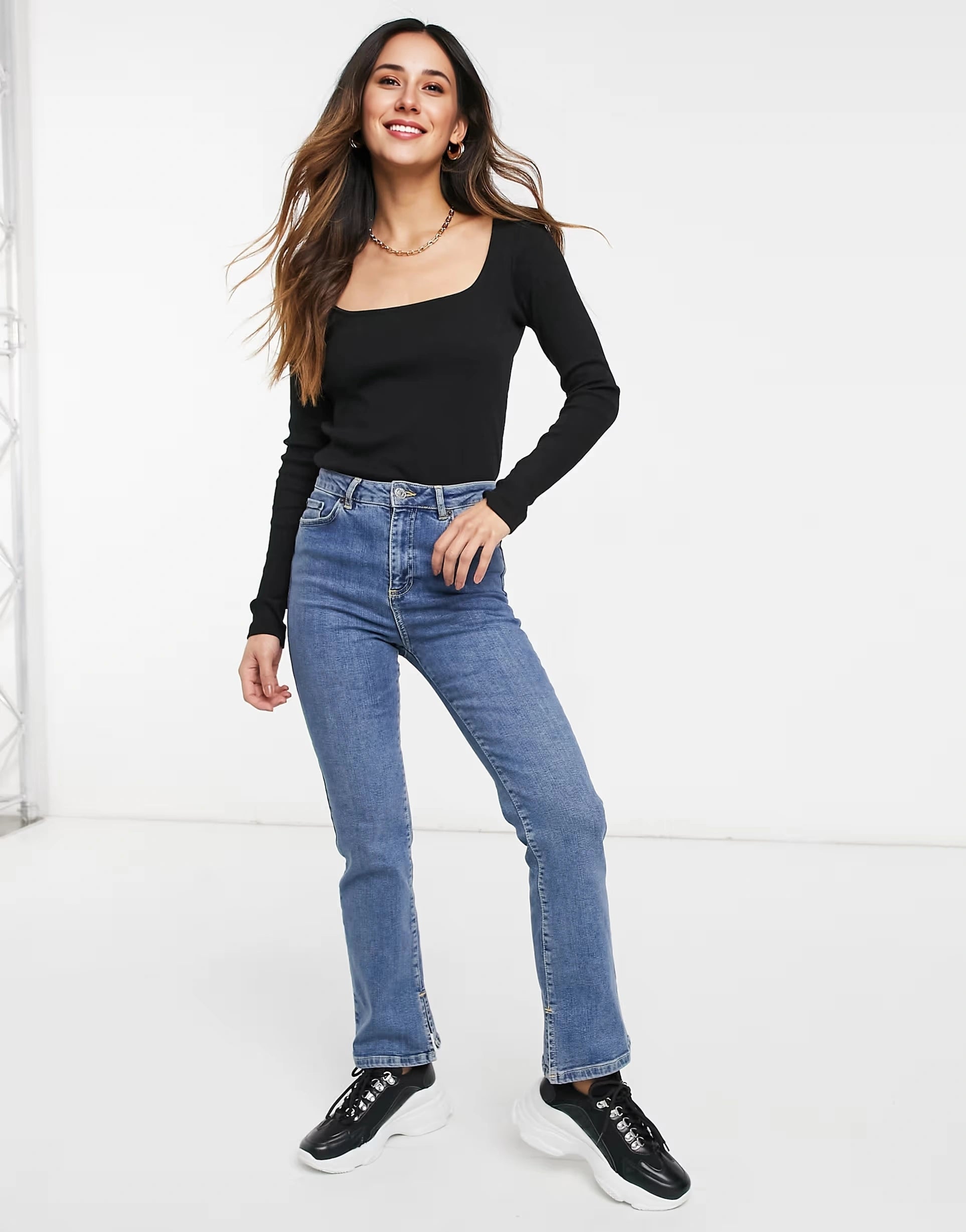 River Island Womens Long Sleeved Square Neck Top In Black