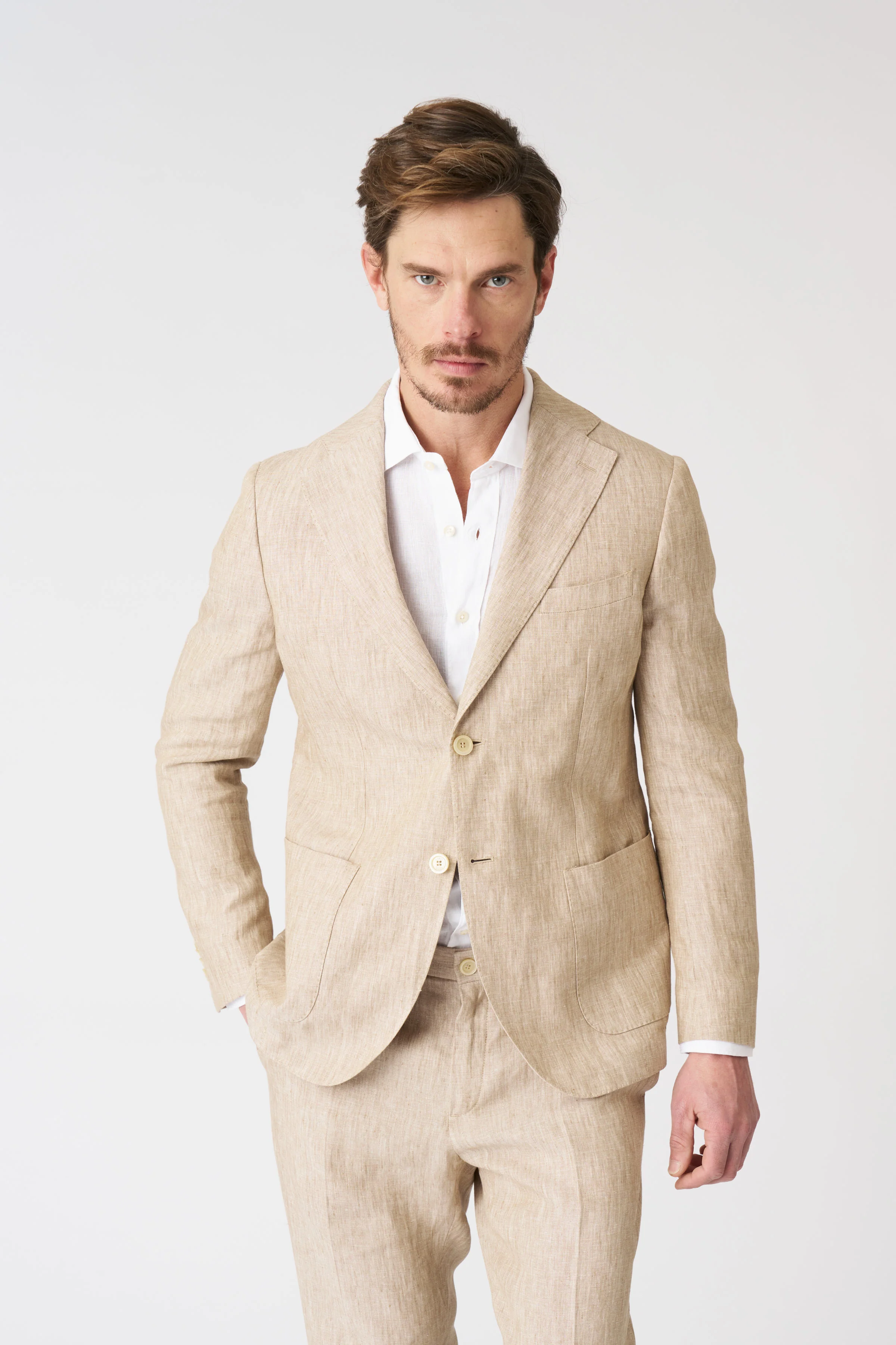 Mens 120 Lino Suit Jackets In Taupe