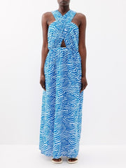 Womens Bird & Knoll Long Sun Dresses In Blue/White