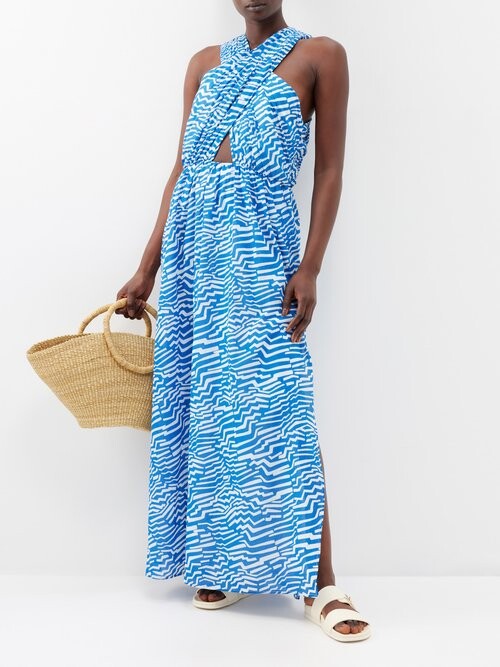Womens Bird & Knoll Long Sun Dresses In Blue/White