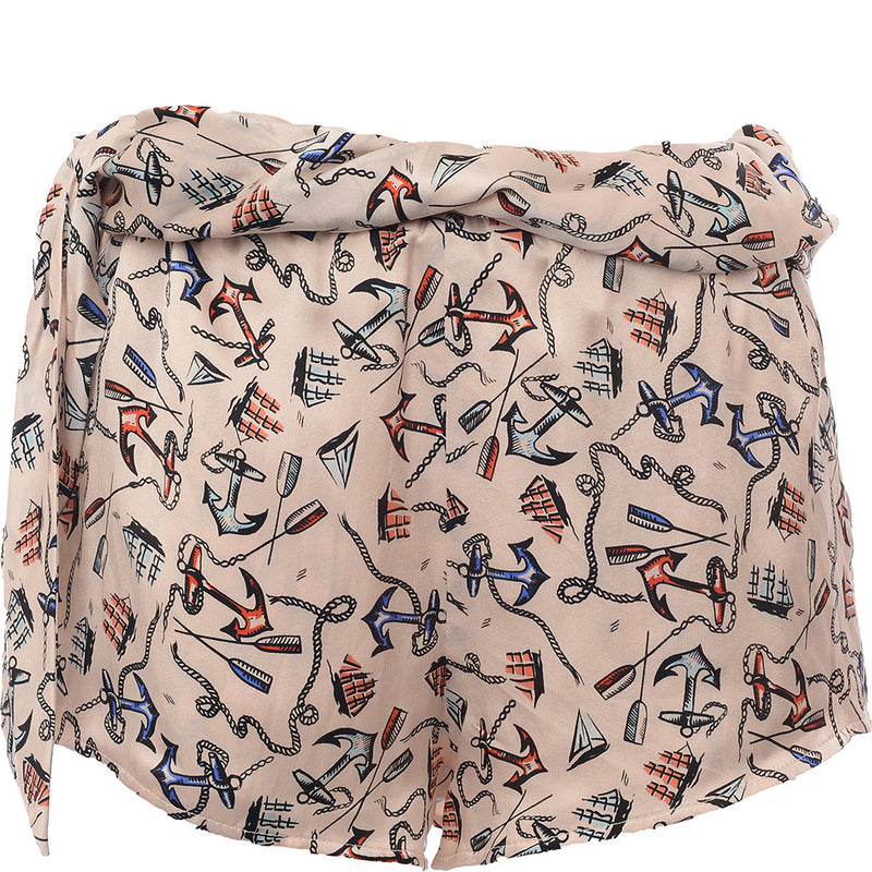 RAEY Womens Silk Scarf Knot Side Shorts in Multicoloured