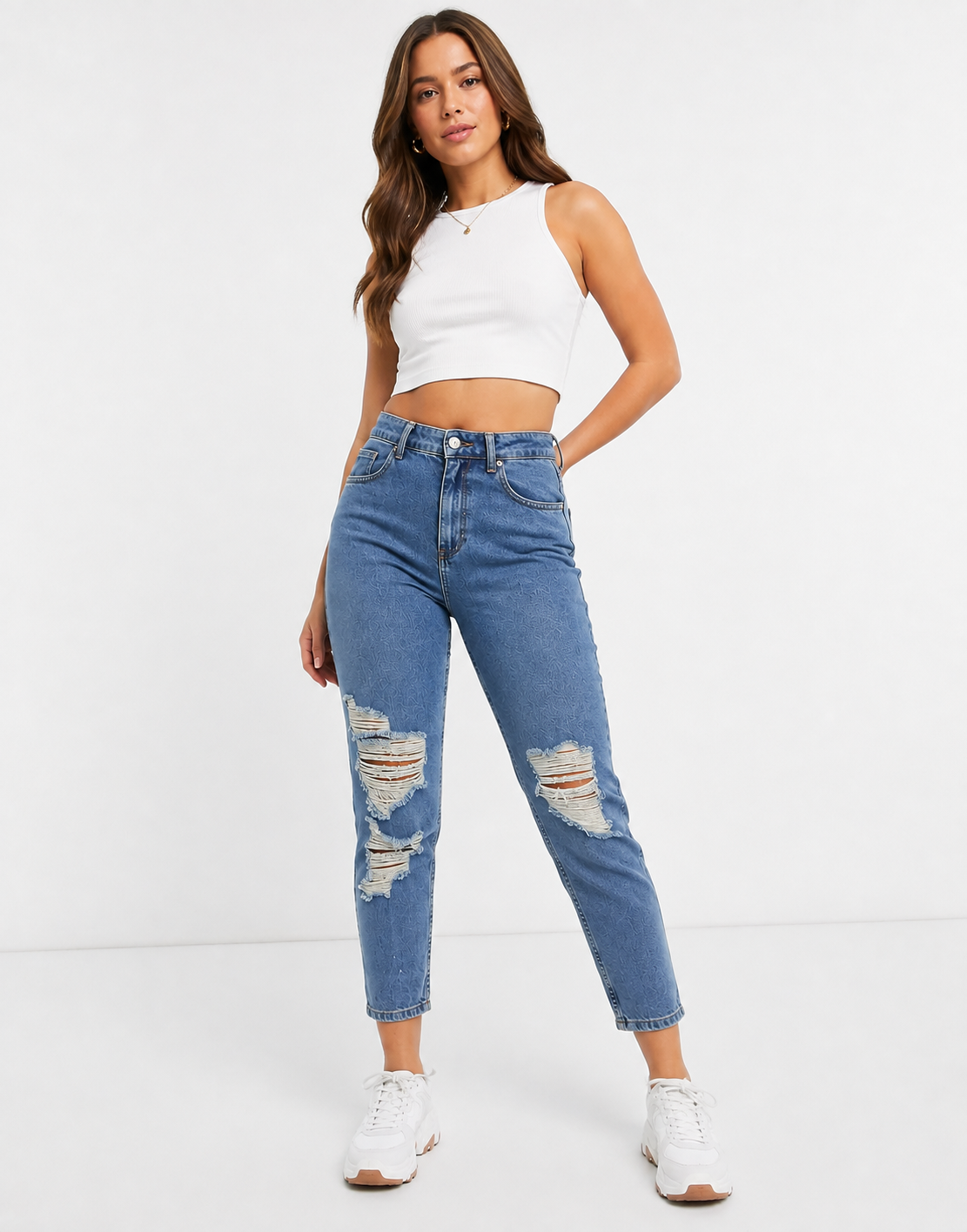 Noisy May Womens Distressed Mom Jean In Blue