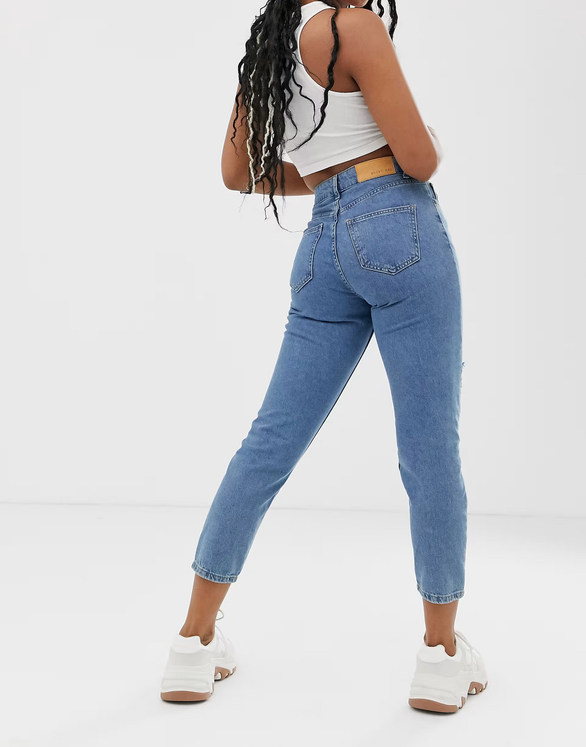 Noisy May Womens Distressed Mom Jean In Blue