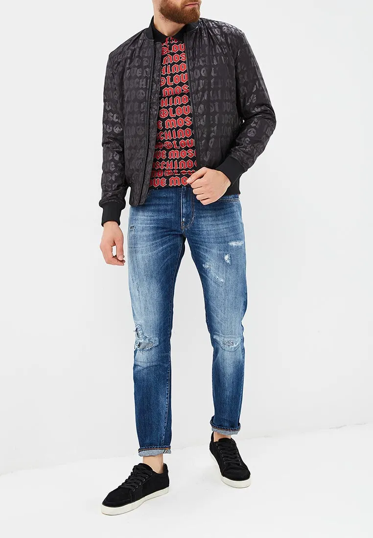 Mens Love Moschino Padded Bomber Jacket in Allover Print