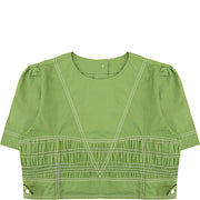 Lovebirds Womens Cotton Crop S/S Tee With Smocking Detail in Khaki