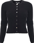 Paco Rabanne Womens Ribbed Rn Fitted Ls Knit Cardigan in Black