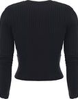 Paco Rabanne Womens Ribbed Rn Fitted Ls Knit Cardigan in Black