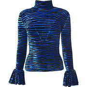 Paco Rabanne Womens Jacquard Velours Oversized Bell Cuff Hn Fitted Top in Blue