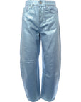 Ganni Womens Foil Denim Start Barrel Leg Jean In Blue