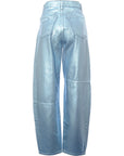 Ganni Womens Foil Denim Start Barrel Leg Jean In Blue