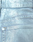 Ganni Womens Foil Denim Start Barrel Leg Jean In Blue