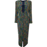 Saloni Womens Jinx-C Dress Stretch Cady Cut Out Wave Rd Nk Ls Midi Dress W Front Slit in Multicoloured