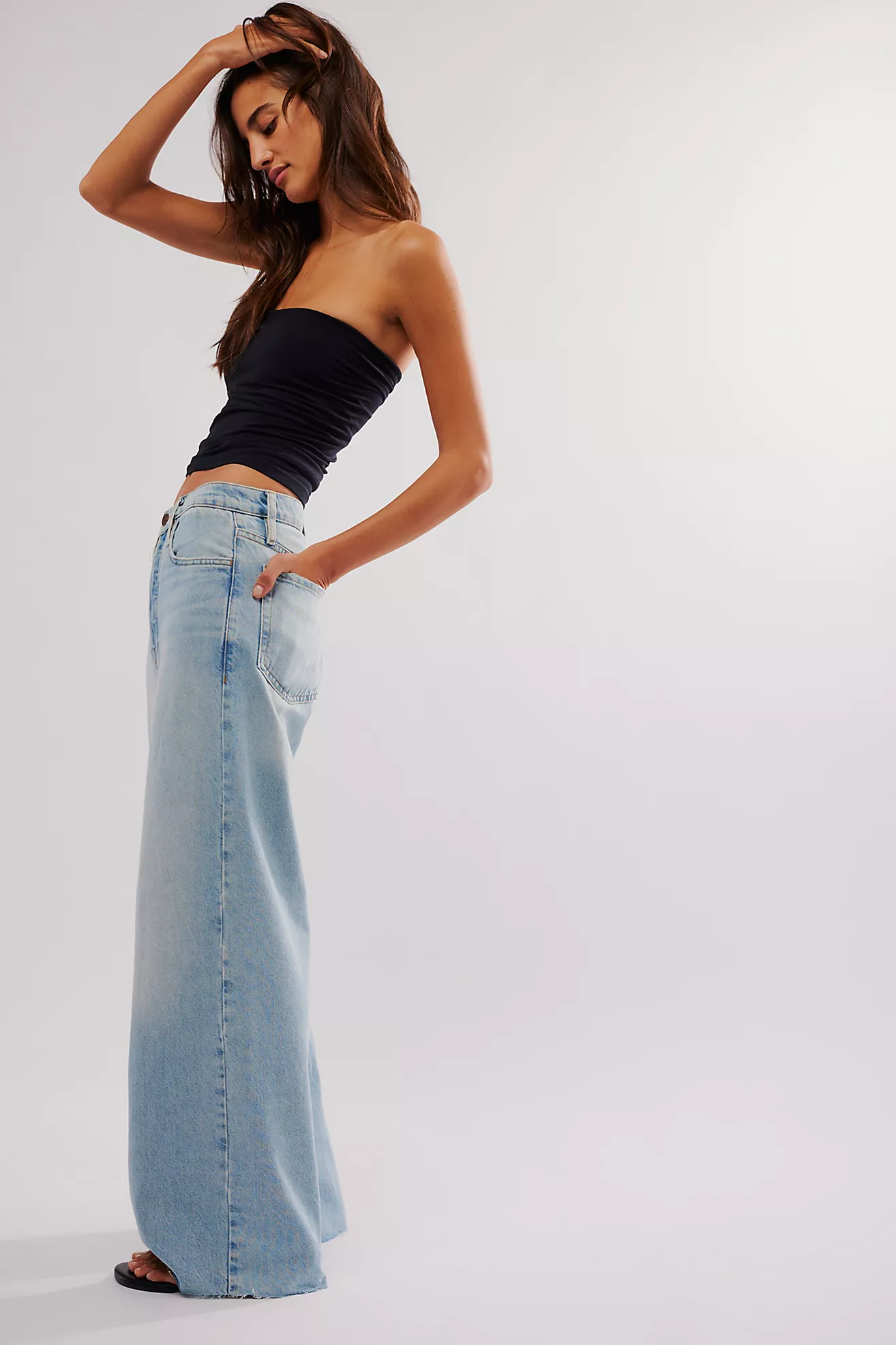 Womens Frame Denim Wide Leg Jeans In Blue