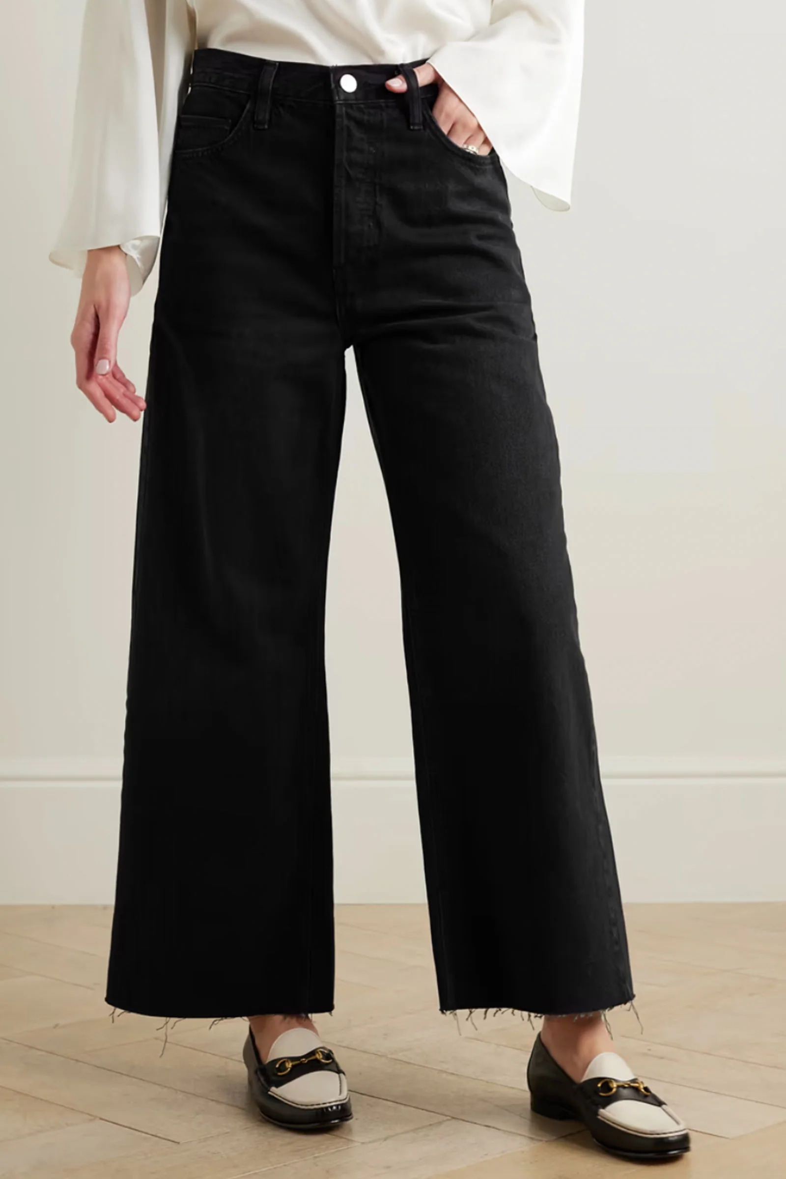 Womens Frame Denim Wide Leg Jeans In Black
