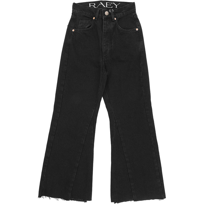 RAEY Womens Organic And Recycled Insert Flare Crop Jean in Black