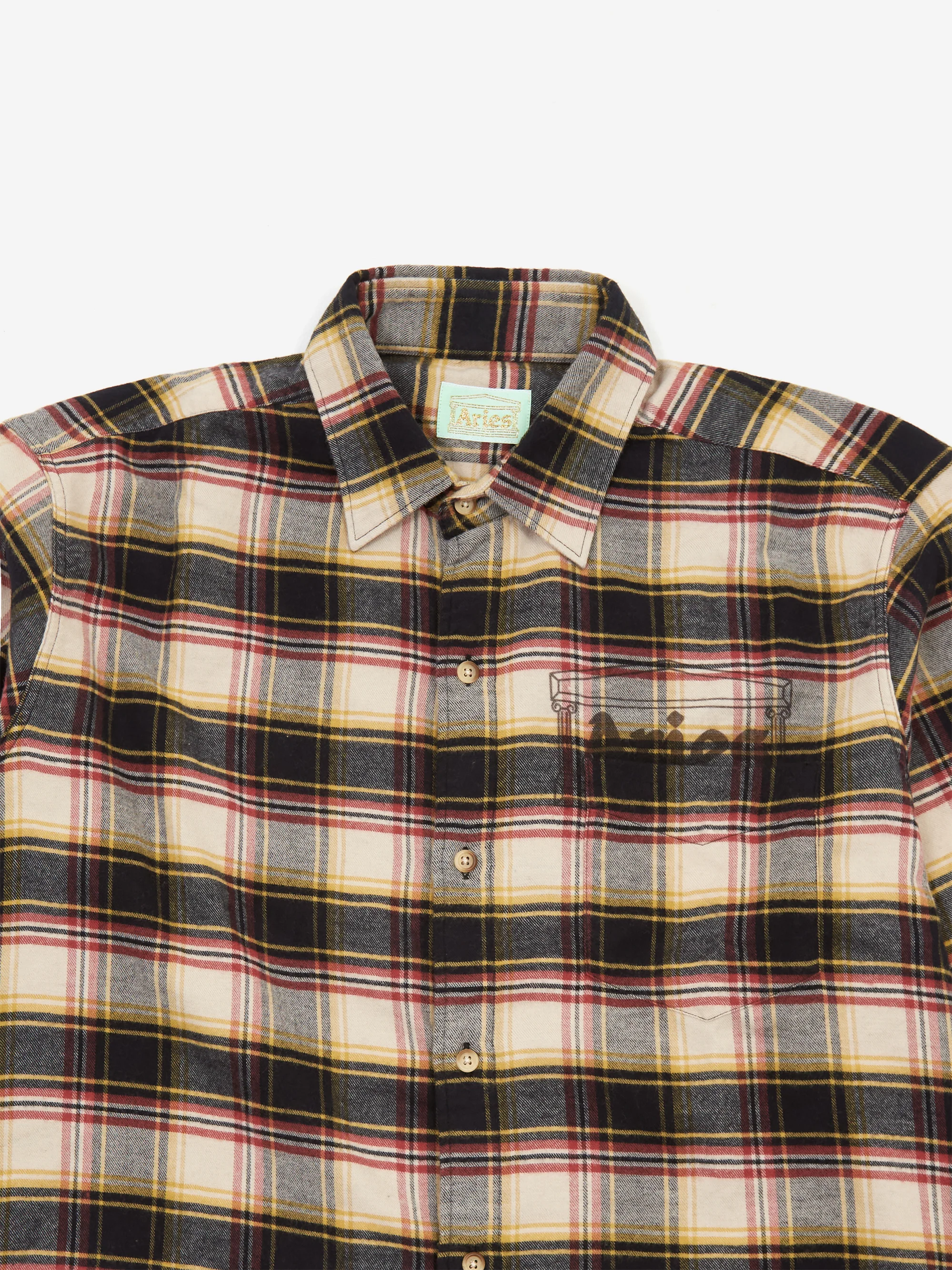 Mens Aries Long Sleeve Casual In Beige Multi