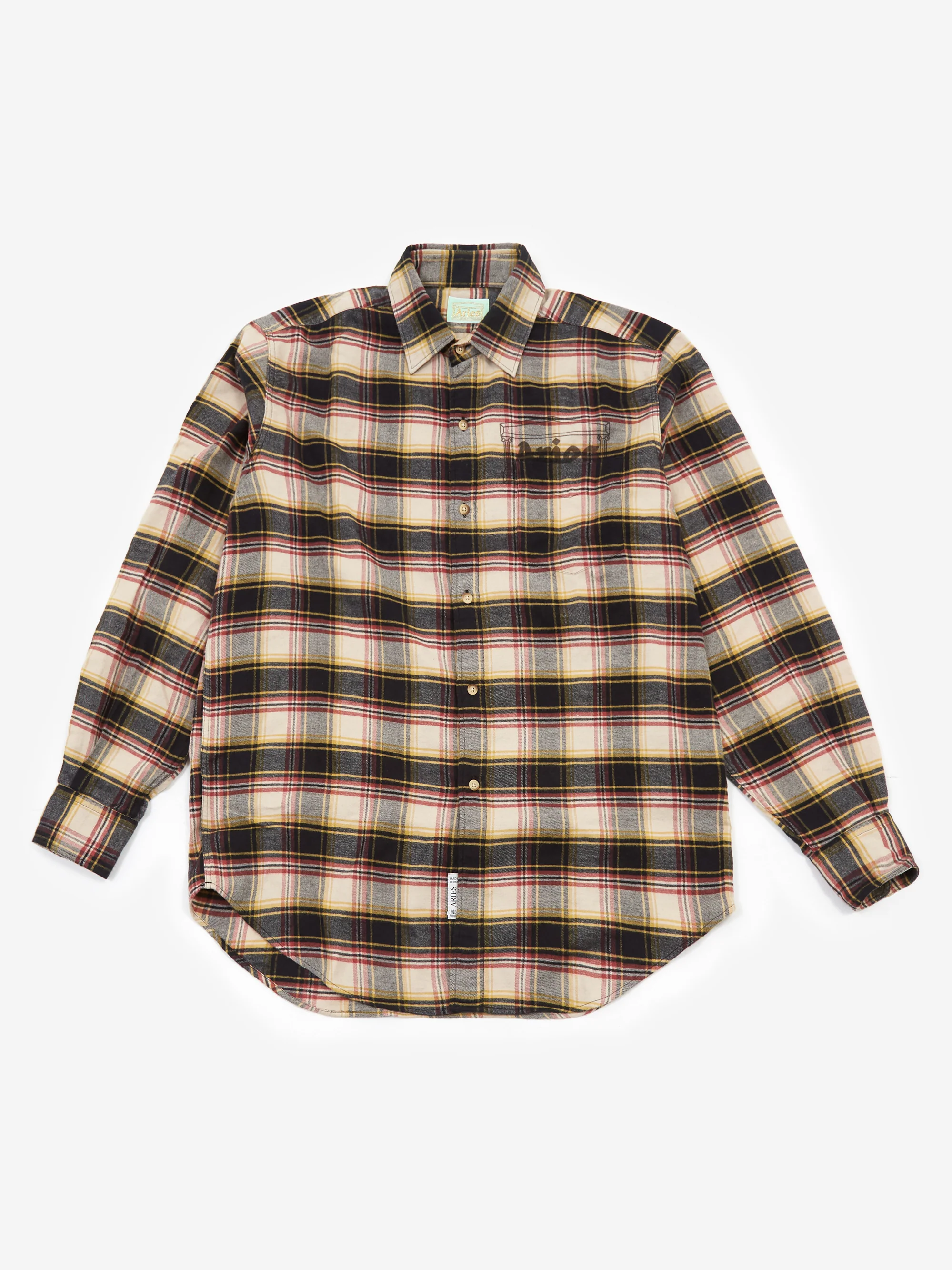 Mens Aries Long Sleeve Casual In Beige Multi