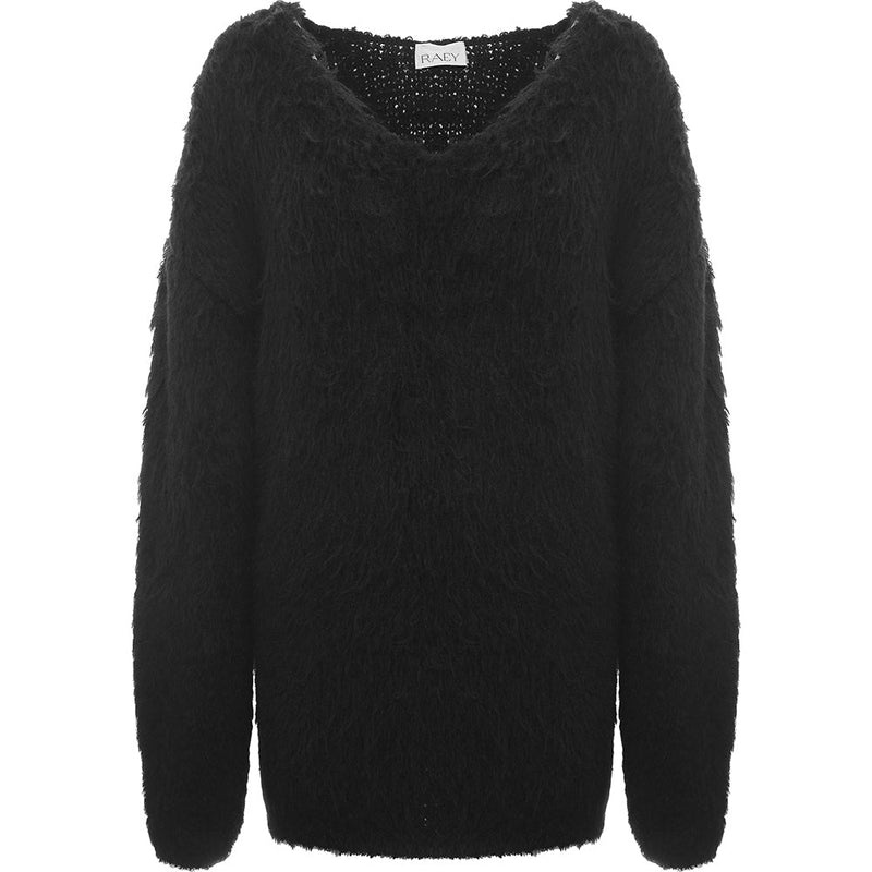 RAEY Womens (Grs) Responsible Soft Fluffy V Neck Jumper in Black