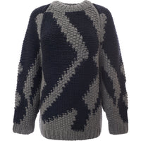 RAEY Womens Responsible Geometric Handknit Crew in Grey