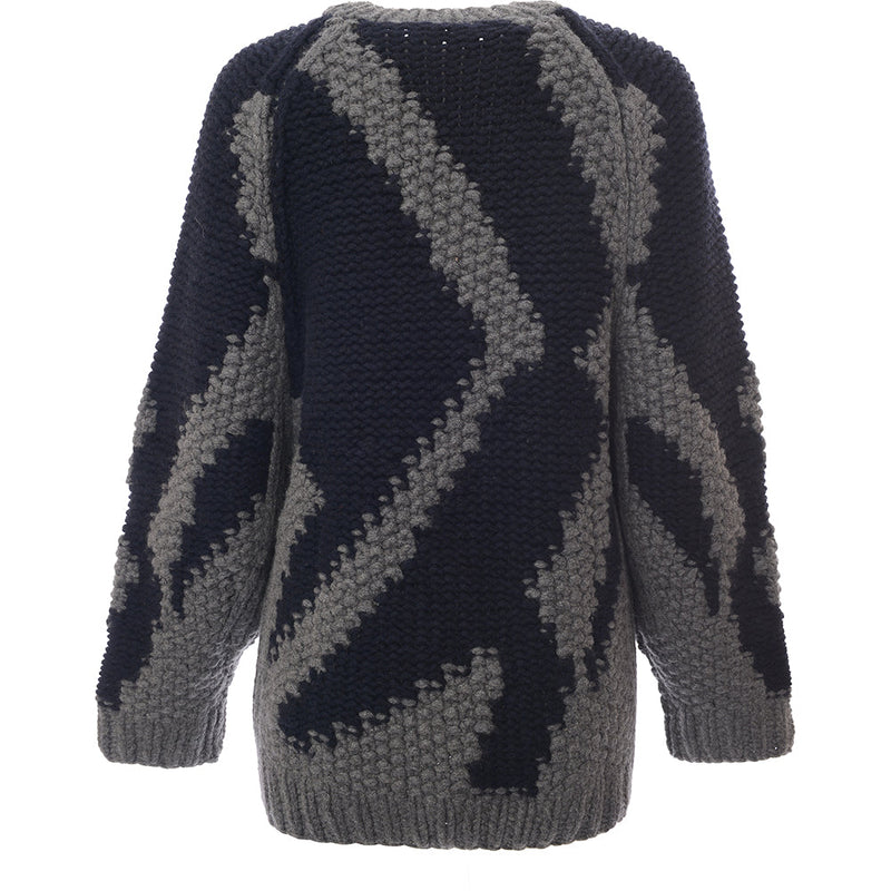 RAEY Womens Responsible Geometric Handknit Crew in Grey