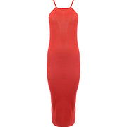 Rick Owens Womens Skorpio Viscose Silk Rib Jersey Tank Halter Midi Dress in Red