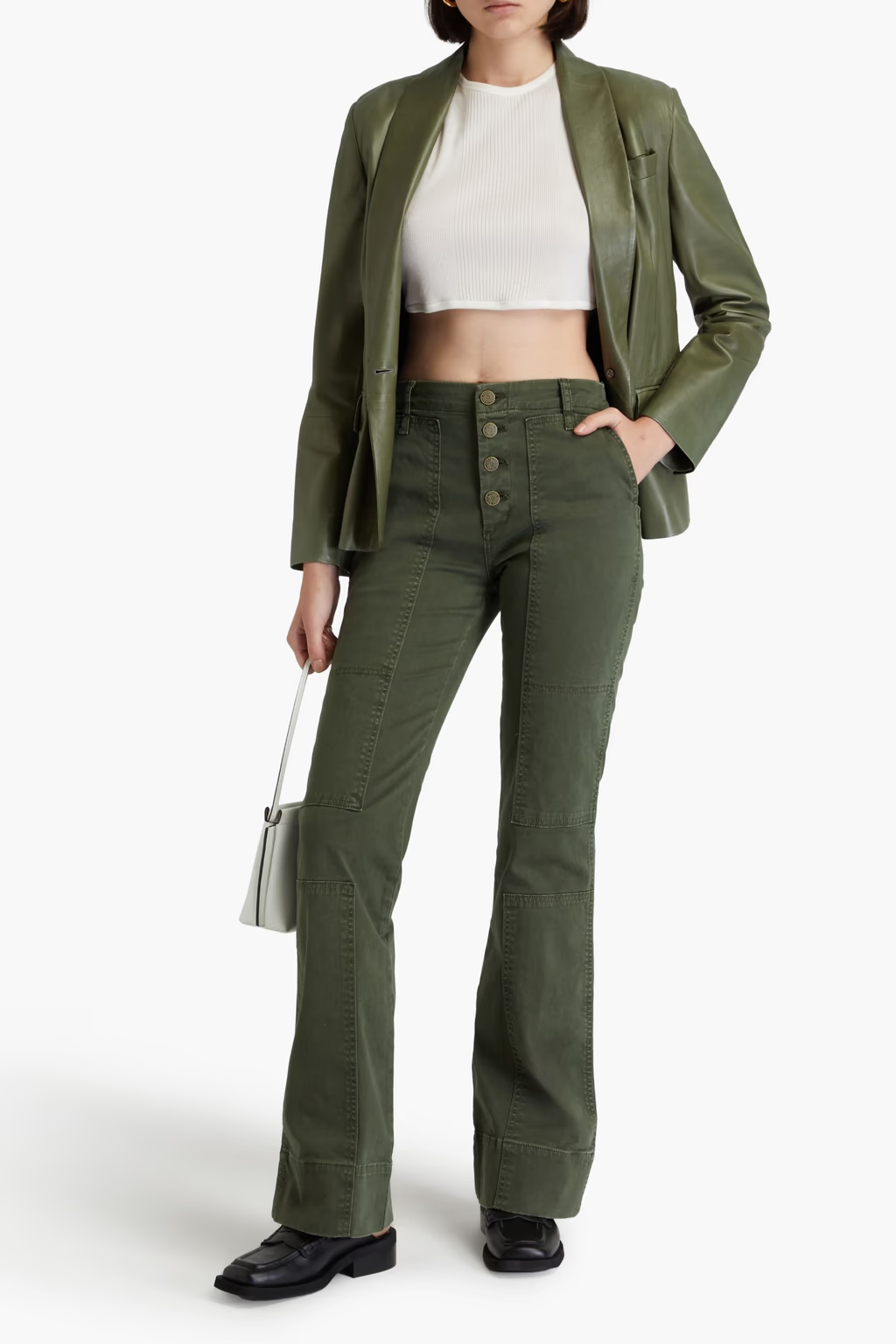 Womens Frame Denim Wide Leg Trousers In Mid Green