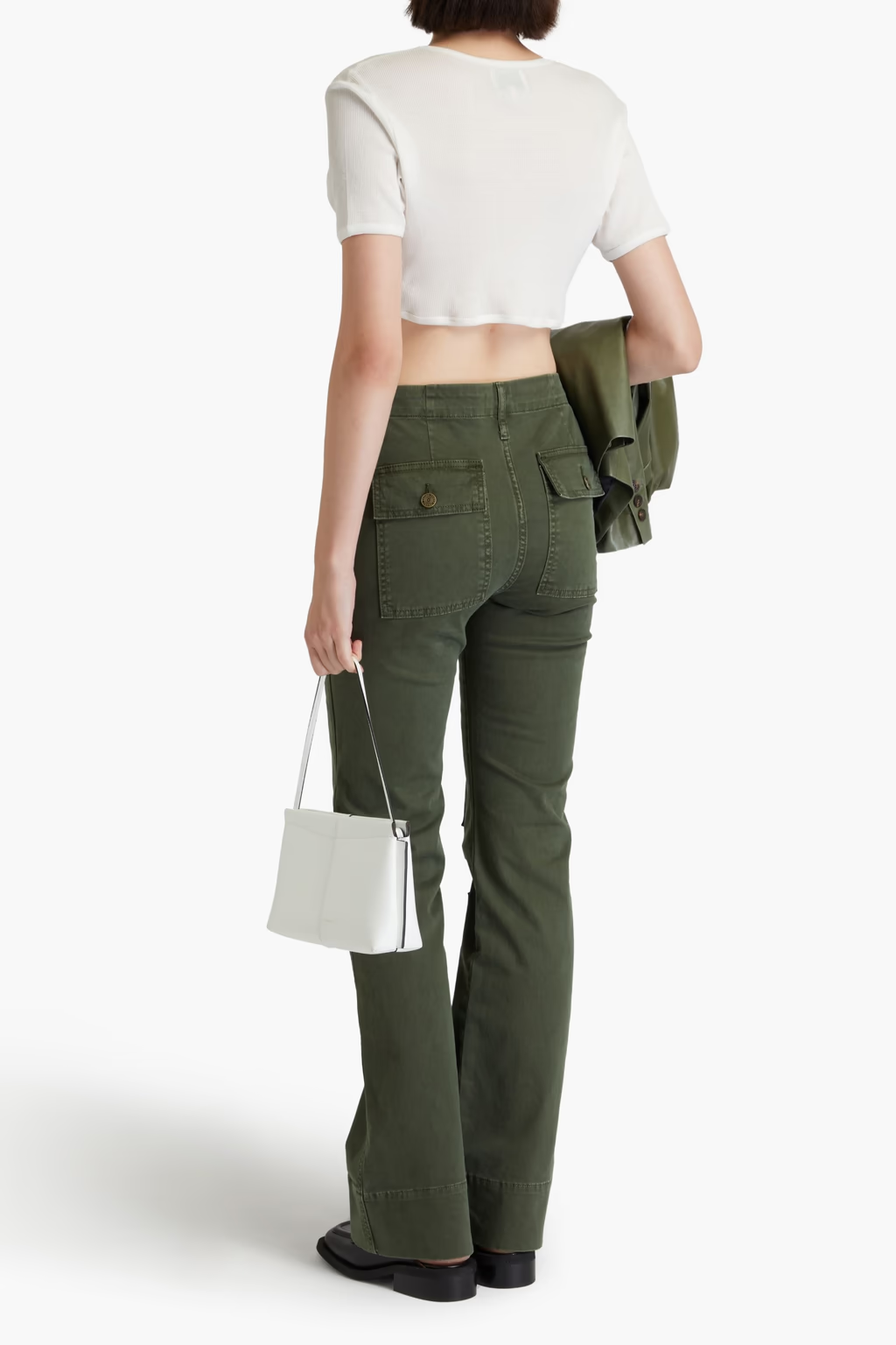 Womens Frame Denim Wide Leg Trousers In Mid Green