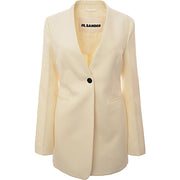 Jil Sander Womens C/O Wardrobe Pure Wool Tailor Made Fitted Sb Collarless Jacket in Ivory