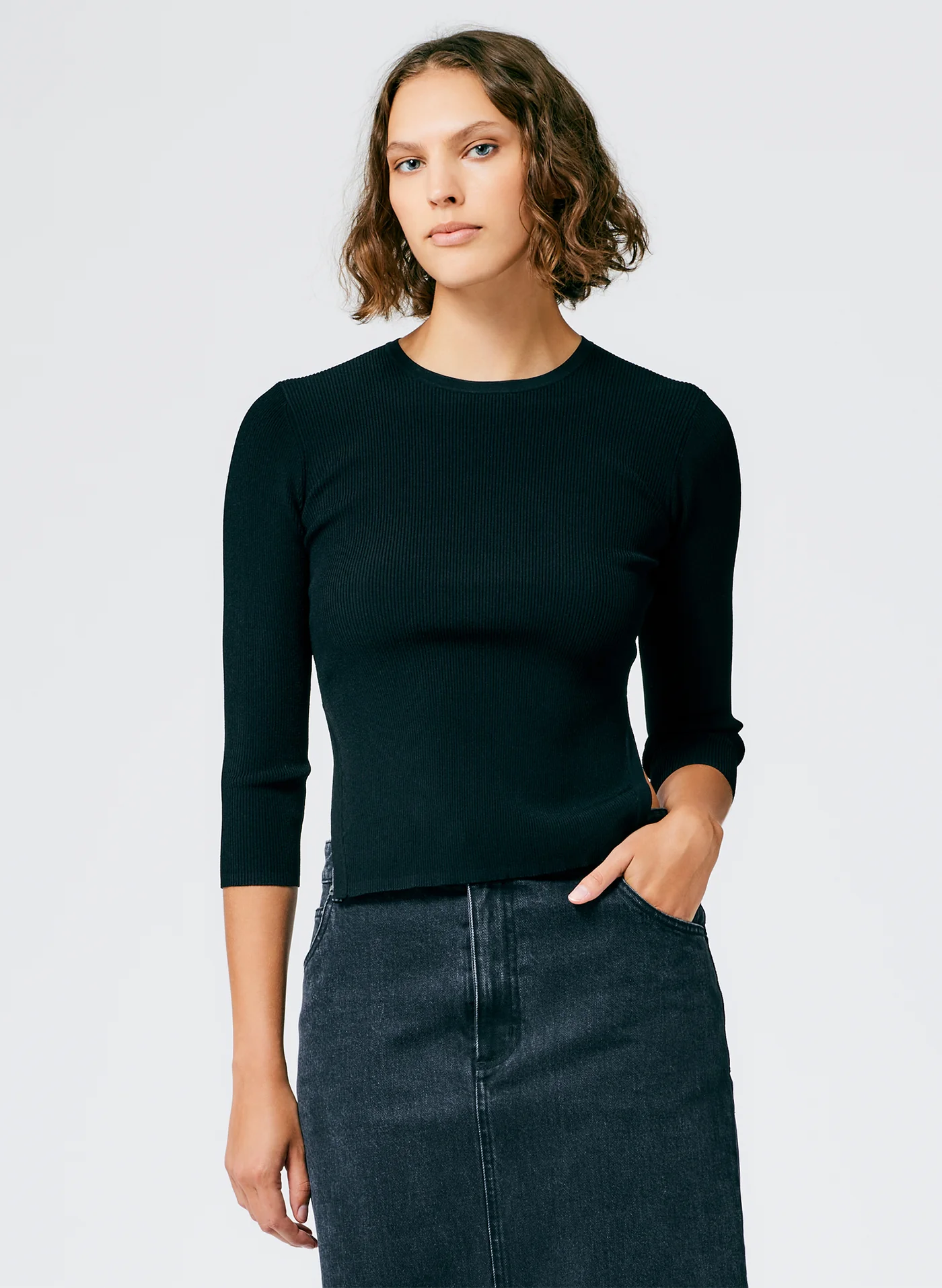 Womens Tibi Light Crew Necks In Black